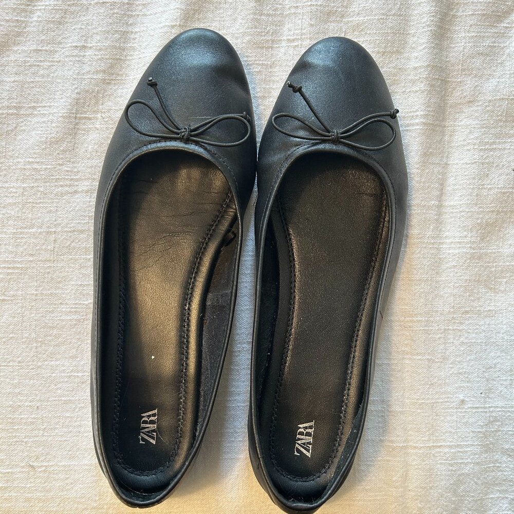 Zara Leather Bow Ballet Flat